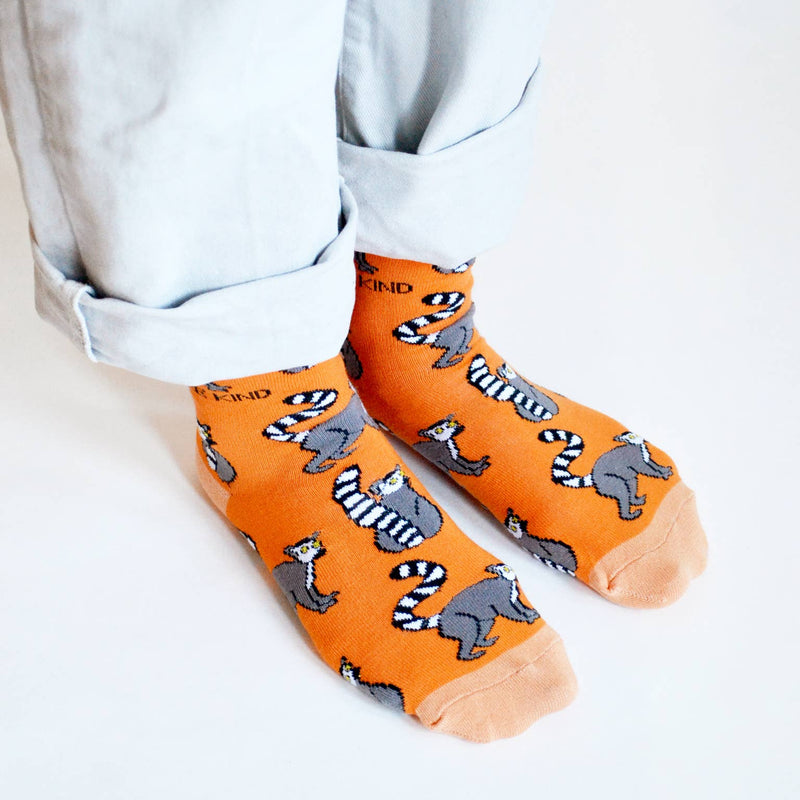 Bare Kind Socks - Lemur Socks | Bamboo Socks | Orange Socks | Funky Socks: UK Adult 4-7 / Single Pair / Lemurs