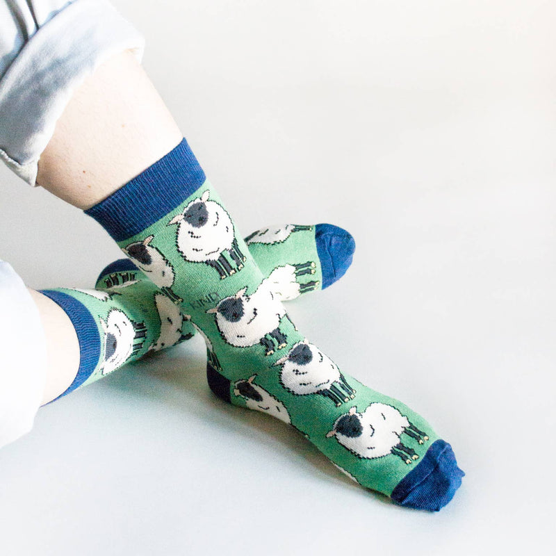 Bare Kind Socks - Sheep Socks | Bamboo Socks | Green Socks | Farm Socks: UK Adult 4-7 / Single Pair / Sheep