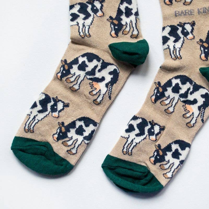 Bare Kind Socks - Cow Socks | Bamboo Socks | Beige Socks | Farm Socks: UK Adult 7-11 / Single Pair / Cows