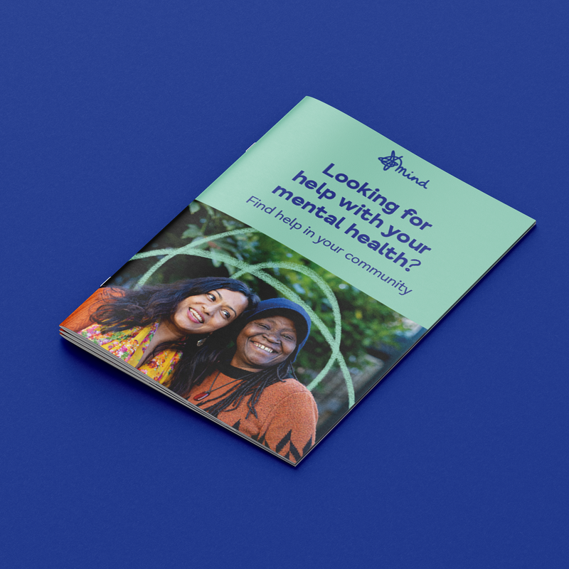 A5 booklet reading 'looking for help with your mental health? find help in your community'