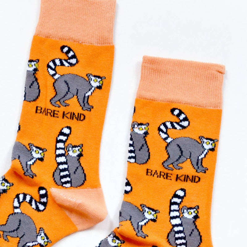 Bare Kind Socks - Lemur Socks | Bamboo Socks | Orange Socks | Funky Socks: UK Adult 4-7 / Single Pair / Lemurs