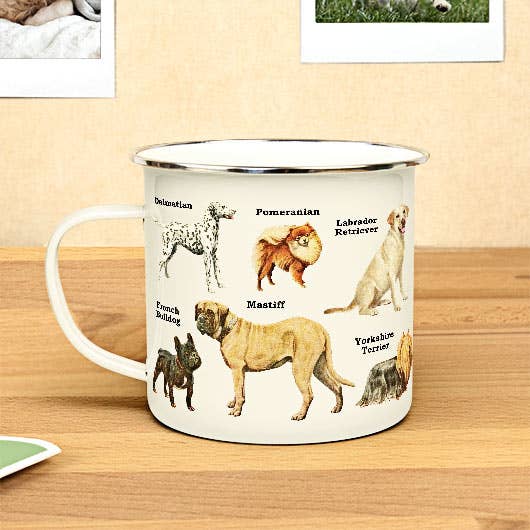 Paws and Brews: Enjoy Your Coffee with Our Enamel Mug Featuring Playful Dogs