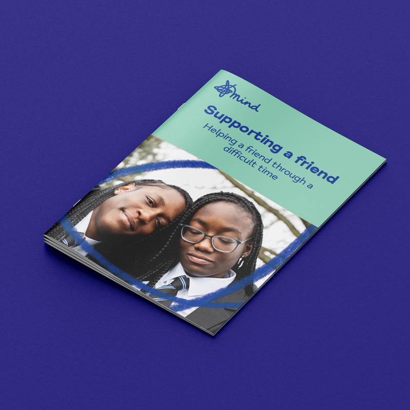 A5 leaflet with title 'supporting a friend, helping a friend through a difficult time'