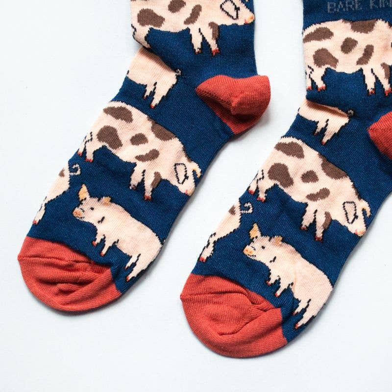 Bare Kind Bamboo Socks | Pig Socks | Blue Socks | Farm Socks: UK Adult 7-11