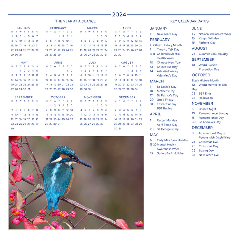 British Garden Birds Mind Charity Calendar 2024