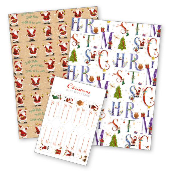 Happy Santa Mind Charity Christmas Gift Wraps with Tags