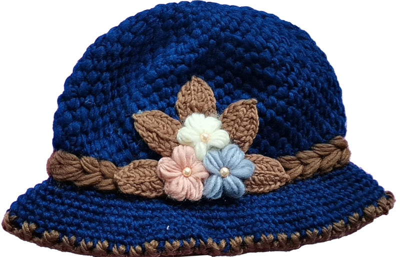 Ladies Vintage Flower Hat In Navy Blue