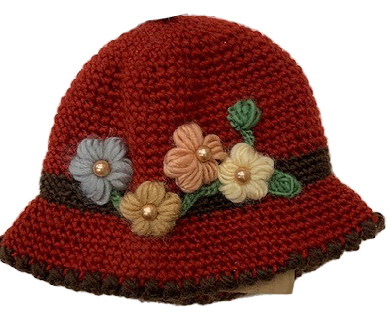 Ladies Vintage Flower Hat In Red
