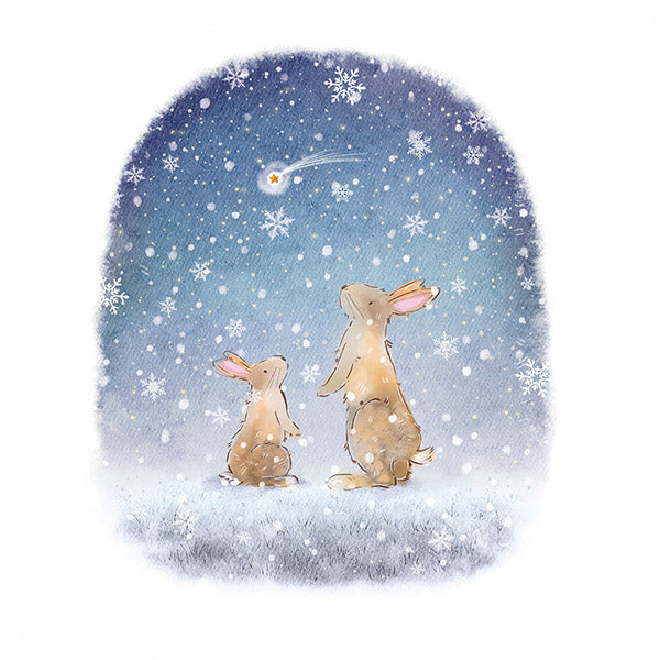 Hares on a Snowy Night with Silver Foil Mind Charity Christmas Cards- Pack of 10