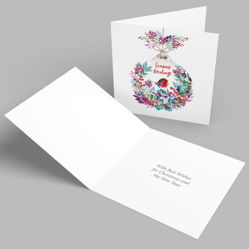 Floral Bauble with Red Foil Mind Charity Christmas Cards- Pack of 10