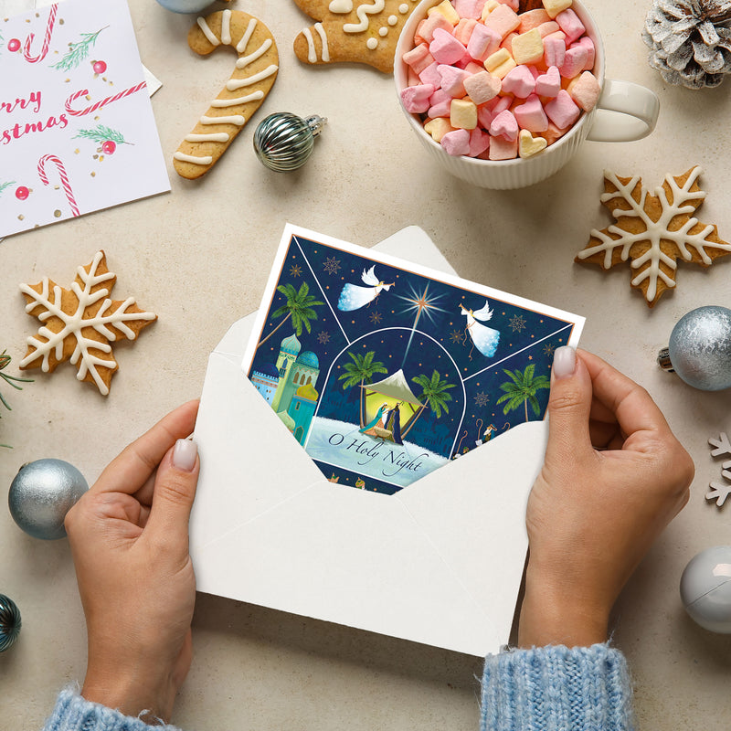 Holy Night with Copper Foil Mind Charity Christmas Cards- Pack of 10
