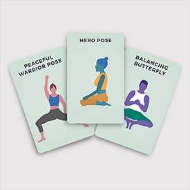 Vibrant yoga pose cards showcasing different poses, ideal for on-the-go mindfulness and movement exercises.