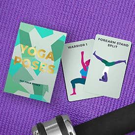A set of yoga pose cards for portable mindfulness, showcasing different poses for easy practice anywhere.