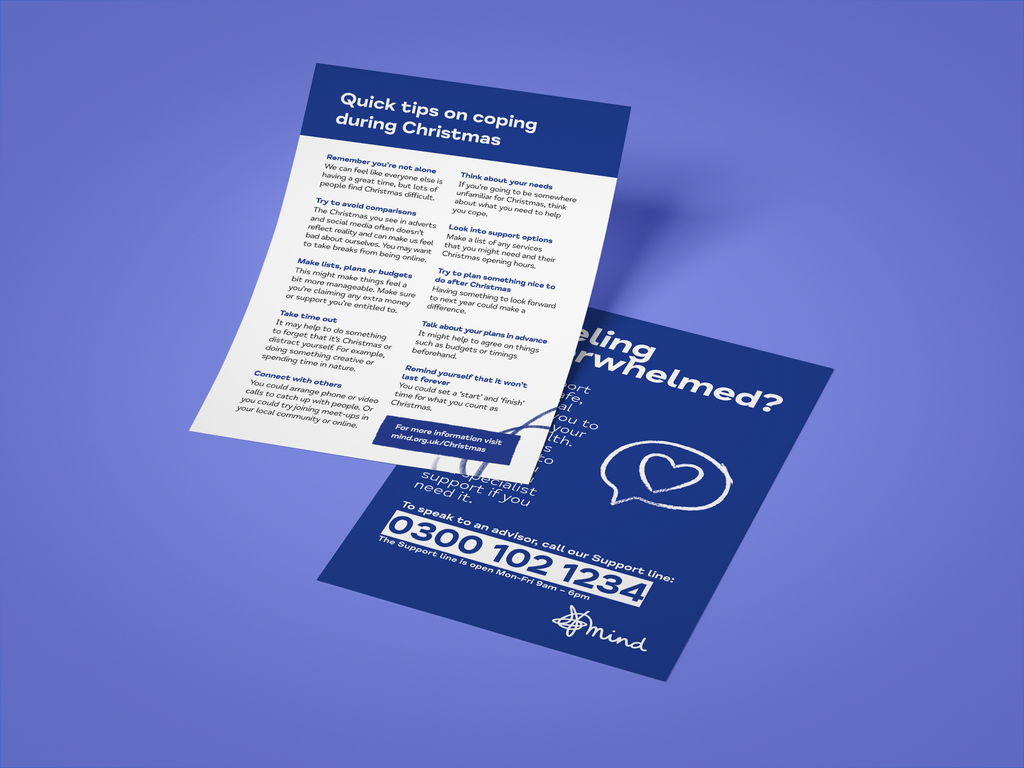 Brochure with text on coping during Christmas on a purple background