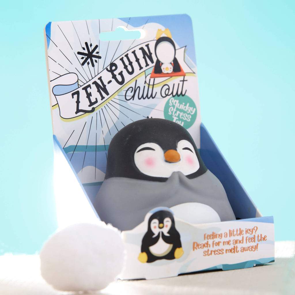 A relaxed penguin with a zenbunny design, lounging peacefully in a tranquil setting.