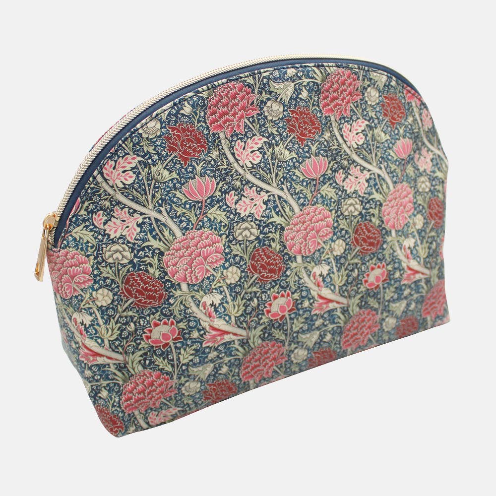 William Morris cosmetic bag featuring the elegant Cray design with intricate floral patterns in soft, earthy tones.