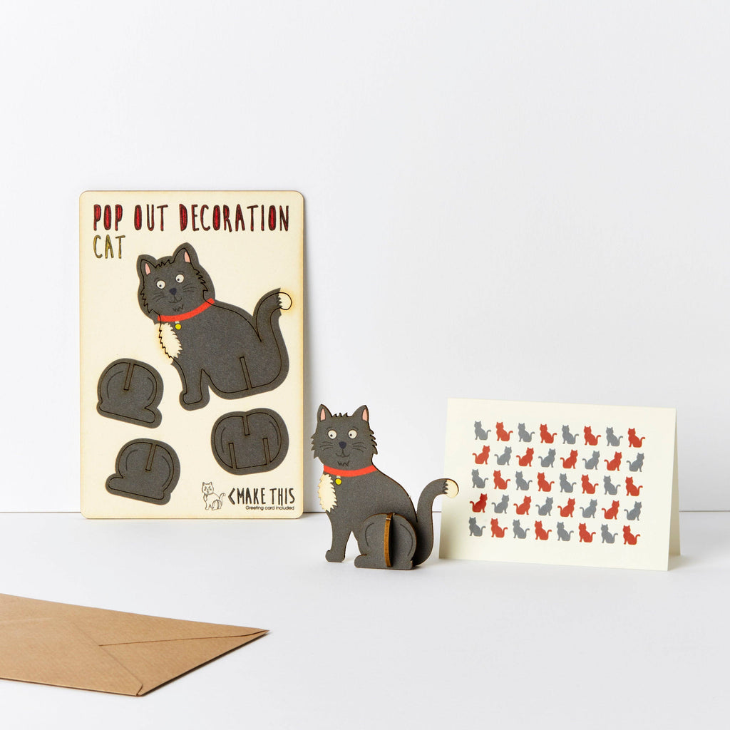 Black cat wooden pop out card decoration 