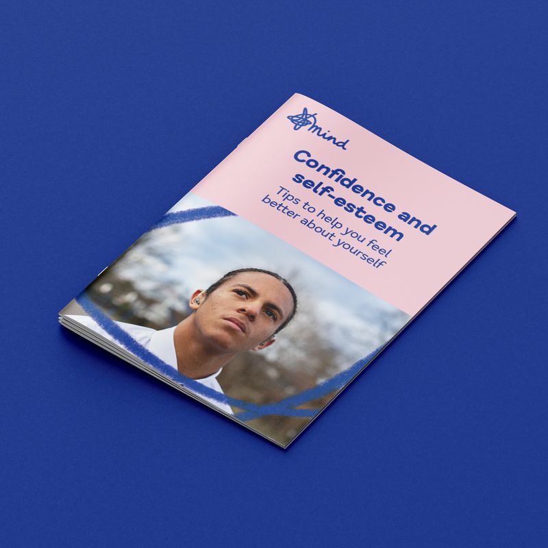 A5 leaflet with title 'confidence and self-esteem, tips to help you feel better about yourself'
