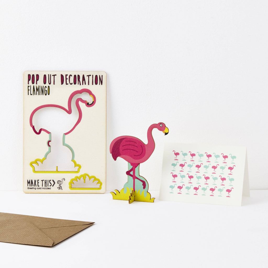 Flamingo pop out wooden greeting card