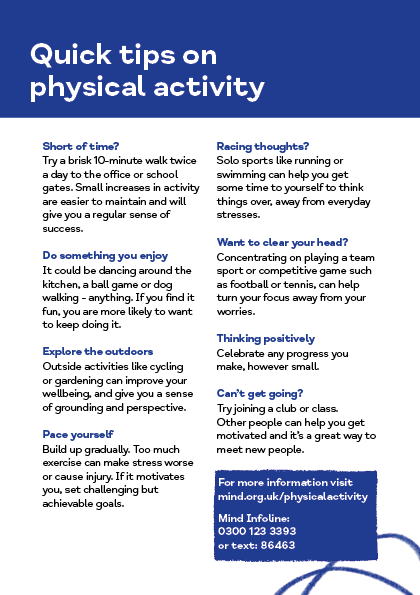 Quick Tips: Physical Activity (pack of 100 leaflets) – Mind Online Store