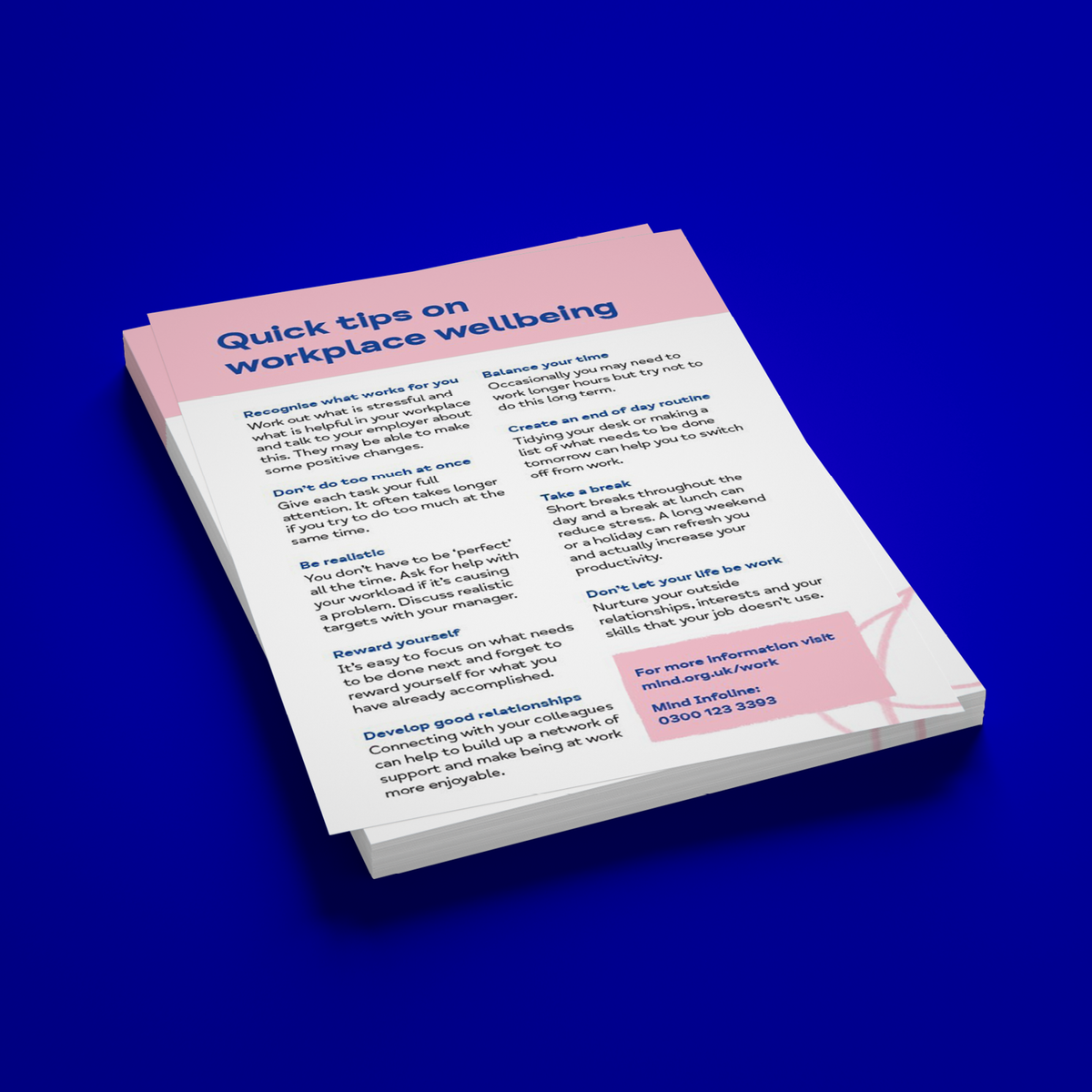 Work Tips Label Quick Tips: Workplace Wellbeing (pack of 100 leaflets) – Mind Online Store